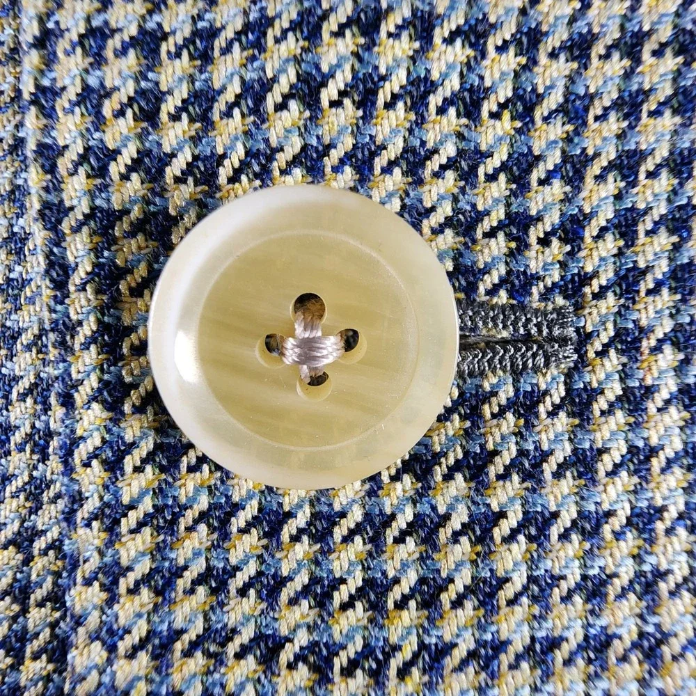 Samuelsohn‎ Mens 40R Silk Wool Houndstooth Sport Coat Blazer Blue & Tan EUC